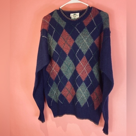 Woodward Collection Argyle Knitted Wool Sweater Outdoors Made In Ireland Vintage - Picture 3 of 8